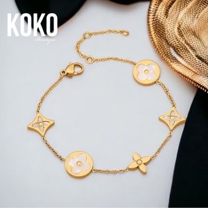 White & Gold Flower Stainless Steel Bracelet